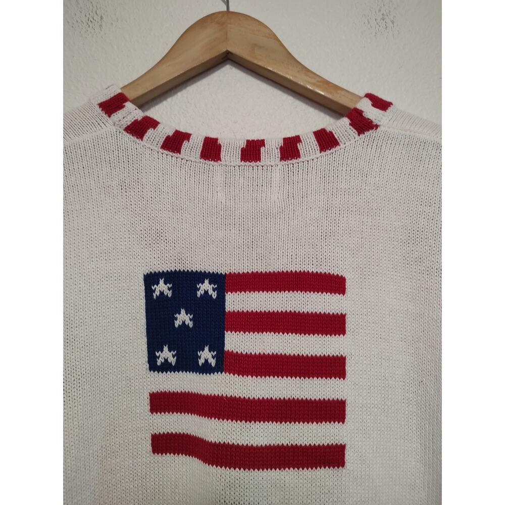 Quacker Factory White Blue Red Short Sleeve Patriotic Button Front Sweater 2X - Picture 3 of 11